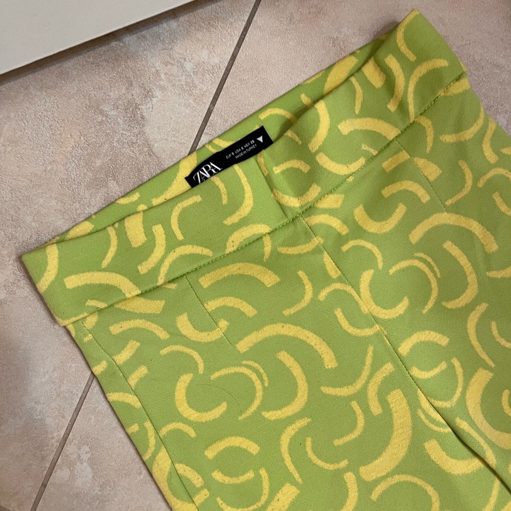 Zara Lime and Mustard Patterned Trousers